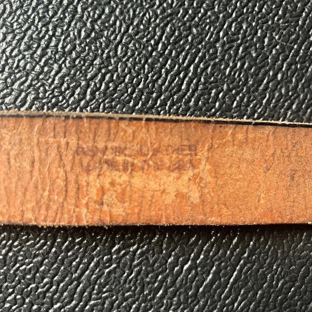 Brown Distressed Genuine Leather Belt American Flag Embossed Made‎ in USA 38
